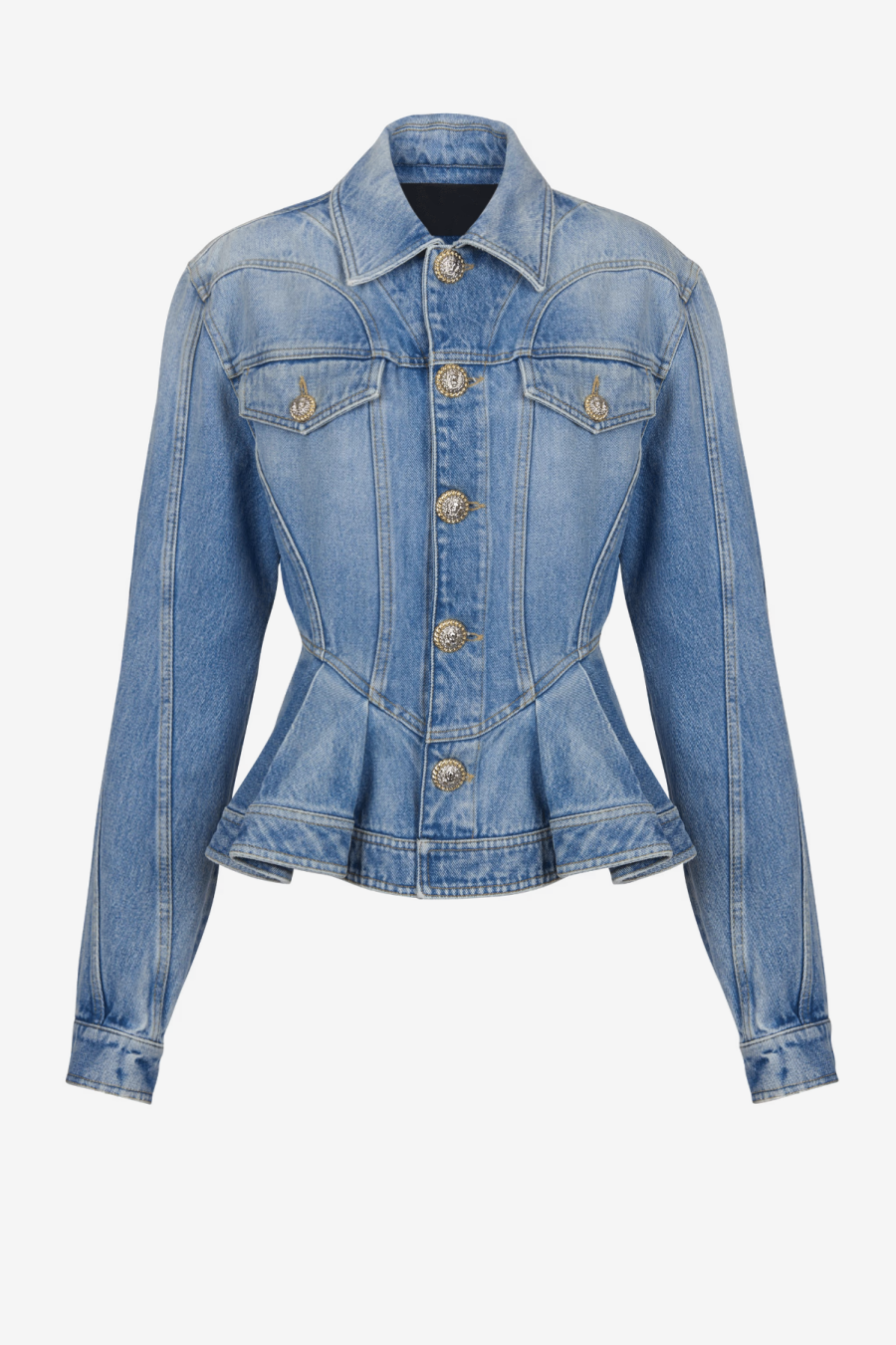 Veste en Jean Plissée Ogana Élégante à Boutons Dorés pour Femme