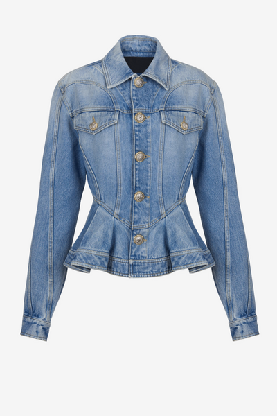 Veste en Jean Plissée Ogana Élégante à Boutons Dorés pour Femme