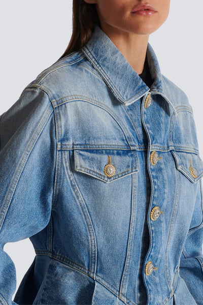Veste en Jean Plissée Ogana Élégante à Boutons Dorés pour Femme