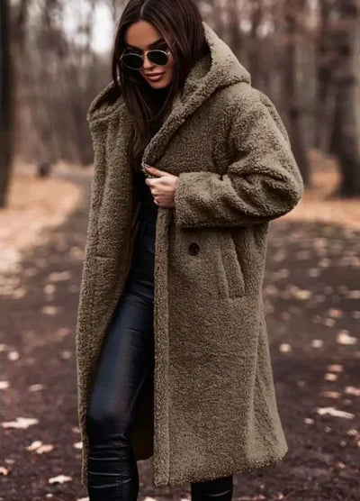 Manteau Long Teddy Capuche